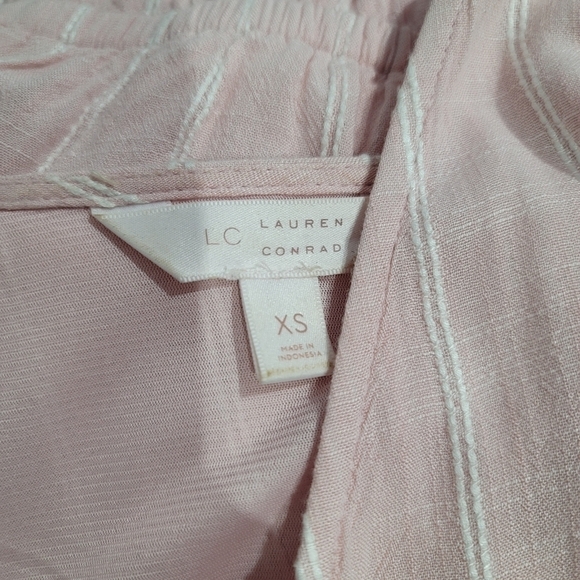 LC Lauren Conrad Belted Flutter Short Sleeve V Neck Pink Striped Dress XS - Picture 8 of 14